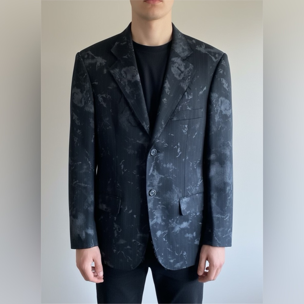 Simon Clark Blazer Men’s S Black Camo Art To Wear Grungy‎ Goth Raw Ham Jacket